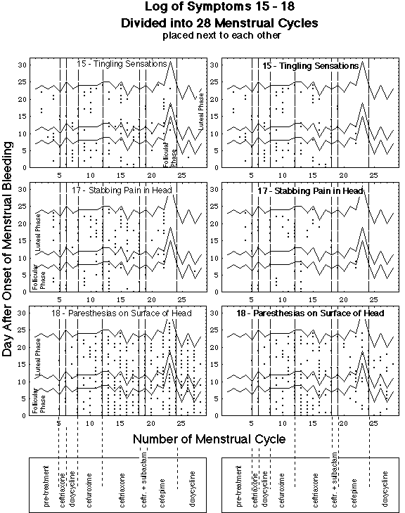 Log of Symptom 15 - 18 Divided into Menstrual Cycles